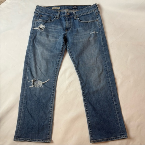 AG Adriano Goldschmied Jeans Womens 29 Blue Tomboy Crop Relaxed Straight Distres - Picture 2 of 8